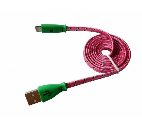 USB кабель светящиеся разъемы для iPhone 5/6/7 моделей шнур шелк плоский 1 м розовый  18-4258  REXANT