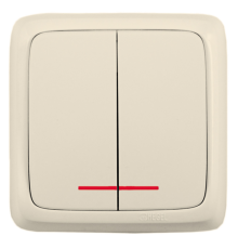 Выключатель открытой установки, двухклавишный, с индикацией, цвет слоновая кость  ВА10-152-01  HEGEL