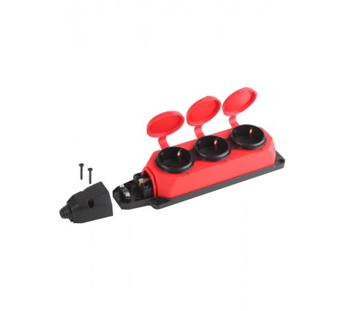 K-3e-RED-IP44 ЭРА Колодка каучуковая с/з 3гн 16A IP44 красная  Б0044552  ЭРА