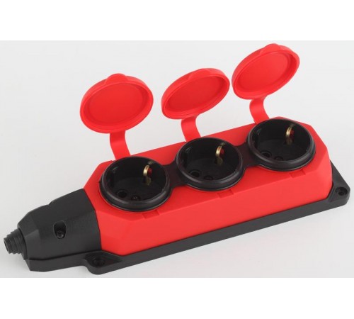 K-3e-RED-IP44 ЭРА Колодка каучуковая с/з 3гн 16A IP44 красная  Б0044552  ЭРА