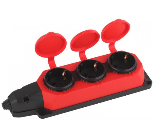 K-3e-RED-IP44 ЭРА Колодка каучуковая с/з 3гн 16A IP44 красная  Б0044552  ЭРА