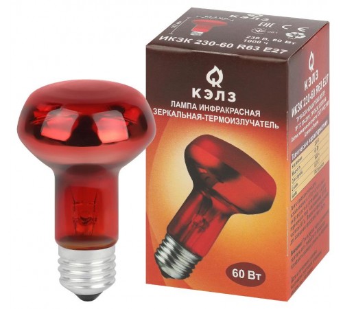 Инфракрасная лампа ИКЗК 230-60 R63 Е27 для обогрева животных 60 Вт Е27  Б0057281  ЭРА
