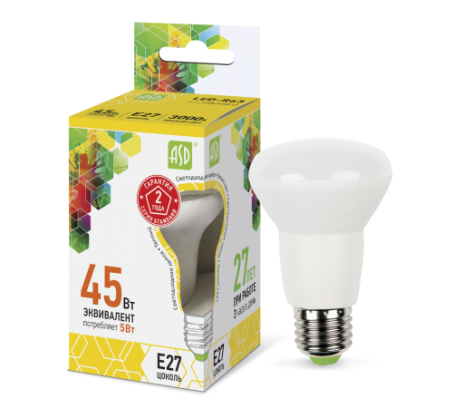 Лампа светодиодная LED-R63-standard 5Вт 230В Е27 3000К 450Лм  4690612001579  ASD