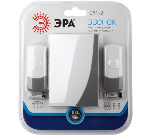 Звонок  ЭРА C91-2 беспроводной, две кнопки (нов.упак)  Б0018998  ЭРА