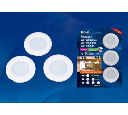Светильник светодиодный накладной ультратонкий сенсор димм круглый ULM-F40-6W/4200K/DIM SENSOR IP20 WHITE D85х6,5мм 255Lm белый  UL-00002887  Uniel