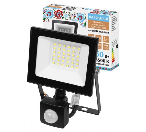 Прожектор СДО-05-050-ИКД (ИК датчик) 50 Вт, 4000 лм, 6500 К, 220-240 В, IP44, черный, Народный  SQ0336-0292  TDM