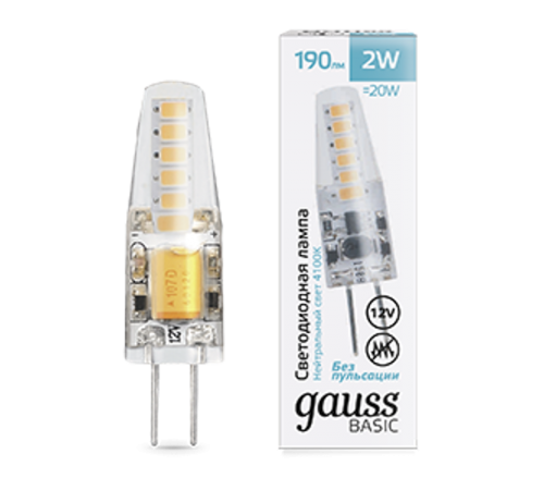 Лампа светодиодная   Basic G4 12V 2W 190lm 4100K силикон LED 1/20/200  1159722  Gauss