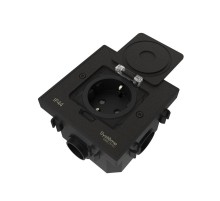 MultiDesk Лючок с розеткой 2К+З, 16А/250В, IP44 с монтажной коробкой для бетонных полов Чёрный матовый, тип MDK21  MDK21202MBC  SE