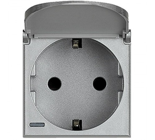 Axolute Розетка 2К+З с крышкой, 10/16 А 250 В с бок. з/к Schuko, с Экр. конт., клеммы с авт. заж., алюминий, немецкий стандарт  HC4141PW  Legrand