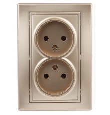 1-204-04 Intro Розетка 2х2P, 16А-250В, IP20, СУ, Plano, шампань  Б0030067  Intro