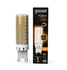 Лампа светодиодная G9 AC185-265V 5,5W 550lm 3000K керамика диммируемая LED 1/10/200  107309155-D  Gauss