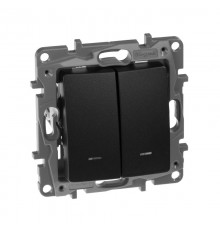 Etika Антрацит Выключатель 2-клавишный с подсветкой/индикацией, автозажимные клеммы, 10 AX, 250 В  672604  Legrand