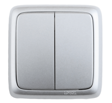 Выключатель открытой установки, двухклавишный, цвет серебро  ВА16-151-06  HEGEL