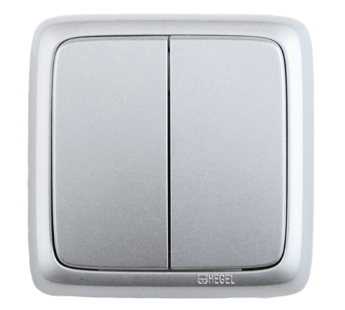 Выключатель открытой установки, двухклавишный, цвет серебро  ВА16-151-06  HEGEL