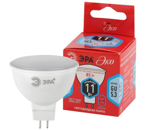 Лампа cветодиодная ECO LED MR16-11W-840-GU5.3 (диод, софит, 11Вт, нейтр, GU5.3) (10/100/4800)  Б0040880  ЭРА