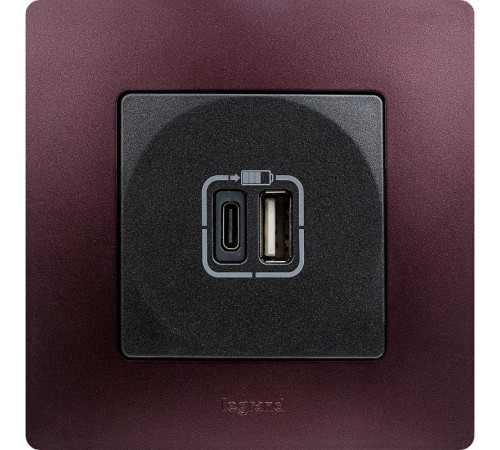 Зарядное устройство USB тип А / тип С - Legrand Etika - 3000мА 15Вт - антрацит  672636  Legrand