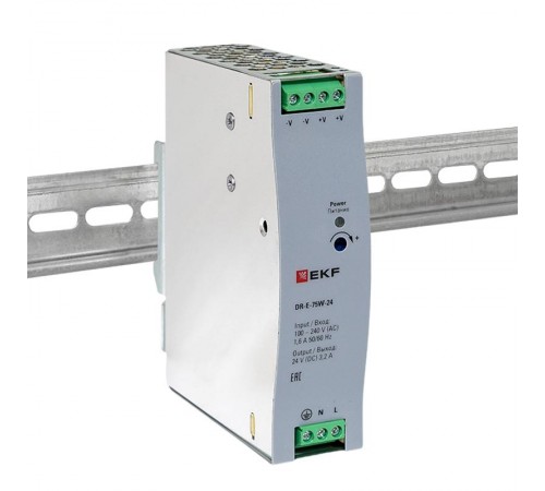 Блок питания на дин рейку 75 Вт,Uвх ~ 220 В AC , Uвых - 24 В DC постоянного тока DR-E-75W-24 EKF