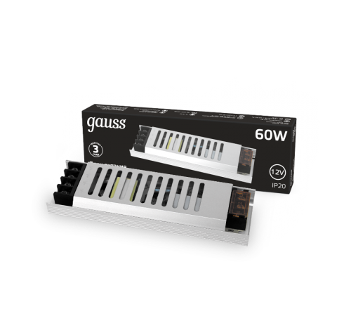 Блок питания 60W 12V IP20 ультратонкий 1/72  202001060  Gauss