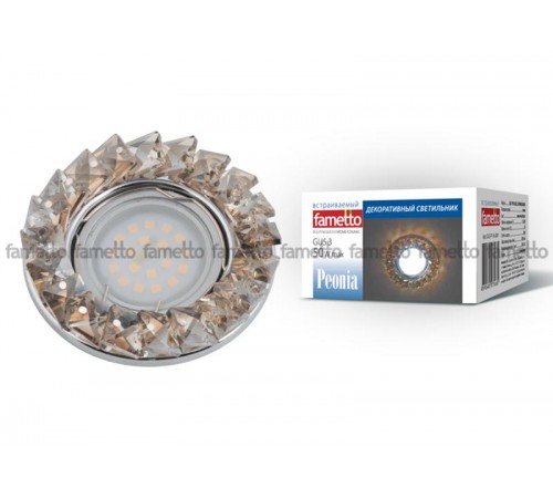 Светильник декор.встр "Peonia" DLS-P116 GU5.3 CHROME/COGNAC GU5.3. арматура металл, хром. / стекл, коньячный.  10550  Fametto