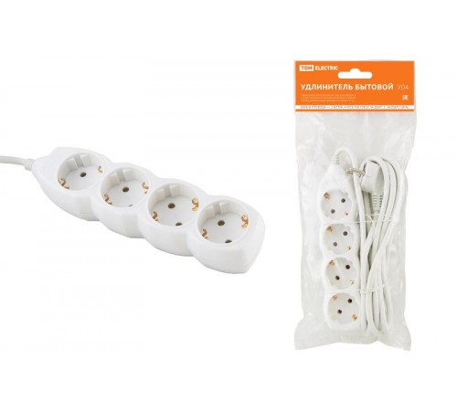 Удлинитель бытовой  У04  4 гнезда, 3метра, с заземлением, ПВС 3х1мм2  16А/250В   SQ1303-0011  TDM