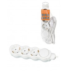 Удлинитель бытовой "Люкс" УЛ03В выкл, 3 гнезда, 1,5м, с/з, с з/ш, ПВС 3х1мм2 16А/250В бело-серый  SQ1303-0130  TDM