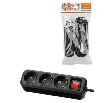 Удлинитель 3 гнезда, 10 метров, с/з, выкл., 10 А, 2300 Вт, черный, НАРОДНЫЙ SQ1303-1124  TDM