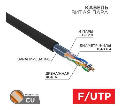 Кабель FTP  4PR  24AWG  CAT5e  305м  OUTDOOR PROCONNECT  01-0154  PROconnect