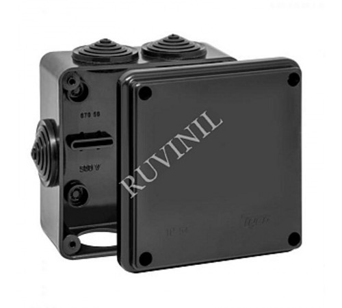 Коробка распределительная для о/п 100х100х50мм 6вводов IP54 (черная) УХЛ1  67050Ч  Рувинил