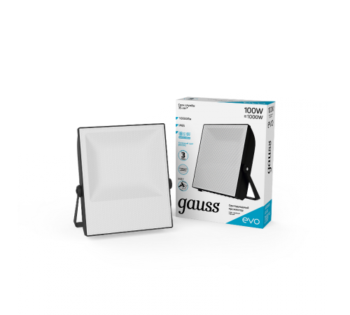 Прожектор светодиодный LED EVO 100W 10000 lm IP65 6500К, IK07, черный 1/6  687511100  Gauss