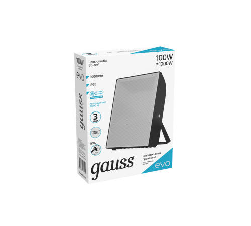 Прожектор светодиодный LED EVO 100W 10000 lm IP65 6500К, IK07, черный 1/6  687511100  Gauss