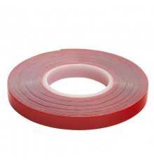 Скотч акриловый двусторонний 0,8*9 мм,длина 5м, прозрачный , красная подложка  39144  STEKKER