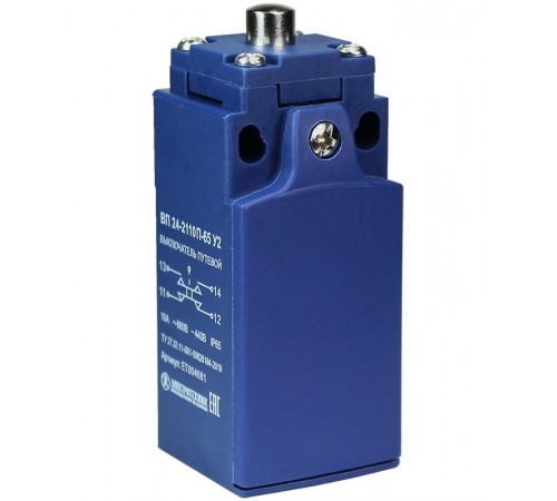 ВП 24-2110П-65 У2, толкатель, 1з+1р, безинерционный, 20 мм, без сальника, 3А, IP65, выключатель путевой (ЭТ)  ET004681  Электротехник