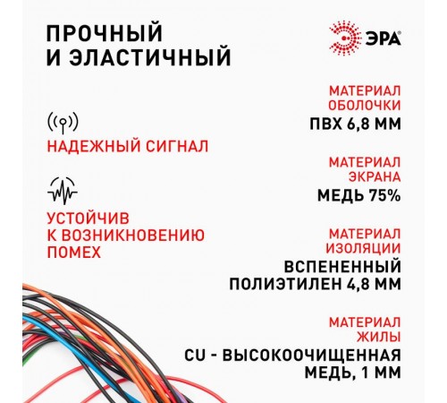 ЭРА Кабель коаксиальный SAT 703 B, 75 Ом, Cu/(оплётка Cu 75%), PVC, цвет белый, бухта 10 м  Б0044613  ЭРА