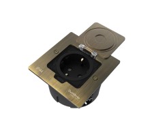 MultiDesk Лючок с розеткой 2К+З, 16А/250В, IP44 с монтажной коробкой для стены, фальшпола, стола Античная латунь, тип MDK21  MDK21102BA  SE