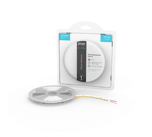 Лента светодиодная Basic LED 2835/240 12V 14,4W/m 1600lm/m 4000K 10mm IP20 5m 1/100  BT086  Gauss