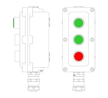 Взрывонепроницаемый пост управления из алюминия LCSD-03-B-MC-L1G(220)x1-P1G(11)x1-P1R(11)x1-PCMB-KAEPM3MHK-20  LCSD21000126  DKC