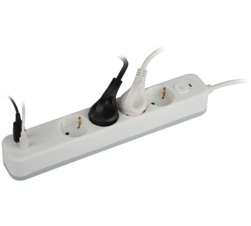 Сетевой фильтр  USF-4es-3m-2xUSBAC-W с базовой защитой с заземлением с выключателем 4 розетки+2xUSBA+C 2,4A 3м 10А   Б0059573  ЭРА