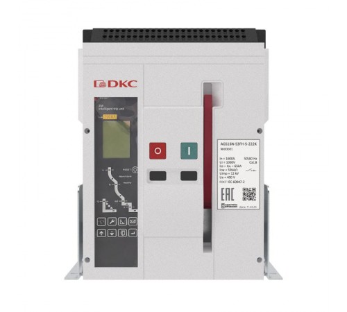 Воздушный авт. выкл. YON AGS16N 3Р 1600 А 65 кА, размер S, расцепитель 3M, фиксированный, упр. 220 В AC, гор. подкл.  AGS16N-S3FH-5-222K  DKC