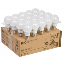 Лампа светодиодная  A60 груша 11Вт 230В 6500К E27 (20шт/жкхпак)  LLE-A60-11-230-65-E27-20  IEK