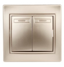 1-104-04 Intro Выключатель двойной, 10А-250В, IP20, СУ, Plano, шампань  Б0030043  Intro