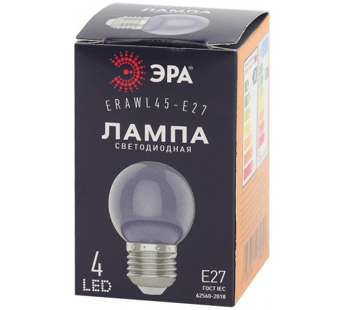 Лампы cветодиодные ERAWL45-E27 LED P45-1W-Е27 (диод. шар, прозр., 4SMD, 1W, E27, для белт-лайт) (10/100/6000)  Б0049572  ЭРА