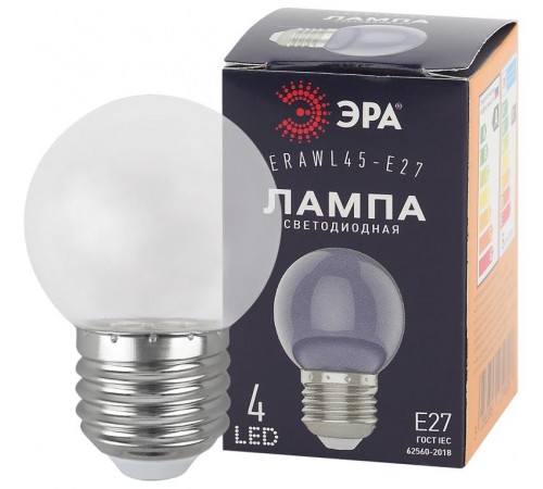 Лампы cветодиодные ERAWL45-E27 LED P45-1W-Е27 (диод. шар, прозр., 4SMD, 1W, E27, для белт-лайт) (10/100/6000)  Б0049572  ЭРА