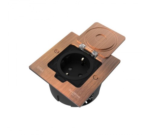 MultiDesk Лючок с розеткой 2К+З, 16А/250В, IP44 с монтажной коробкой для стены, фальшпола, стола Медь, тип MDK21  MDK21102CA  SE