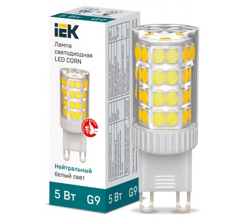 Лампа светодиодная CORN капсула 5Вт 230В 4000К керамика G9 IEK  LLE-CORN-5-230-40-G9  IEK