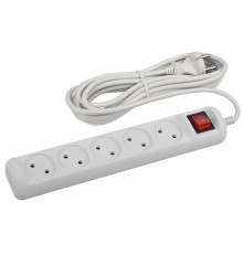 U-5s-5m-2x1 Удлин-ль без заземл, с выкл, 5гн, 5м, ПВС, 2х1мм2, 10А (12/432)  Б0044057  ЭРА