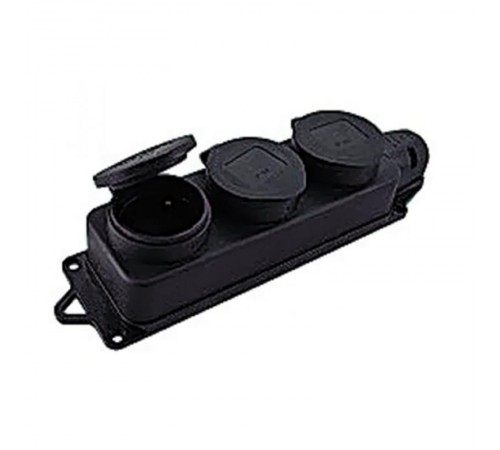 Розетка трехместная с защит. крышками каучуковая 230В 2P+PE 16A IP44 Basic  RPS-015-16-230-44  EKF