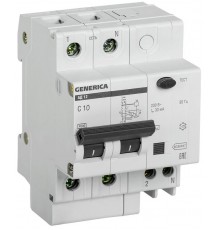Выключатель автоматический дифференциального тока АД12 2п 10А C 10А тип AC (3,4 мод)  MAD15-2-010-C-030  GENERICA