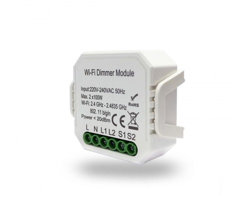 Двухканальное Wi-Fi реле-диммер 2 x 100Вт RL1004-DM  RL1004-DM  DENKIRS