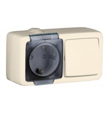 БА16-211-01 Блок открытой установки, брызгозащищенный , розетка с заземляющим контактом + одноклавишный выключатель, цвет слоновая кость  БА16-211-01