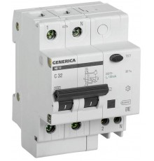 Выключатель автоматический дифференциального тока АД12 2п 32А C 100мА тип AC (4 мод)  MAD15-2-032-C-100  GENERICA